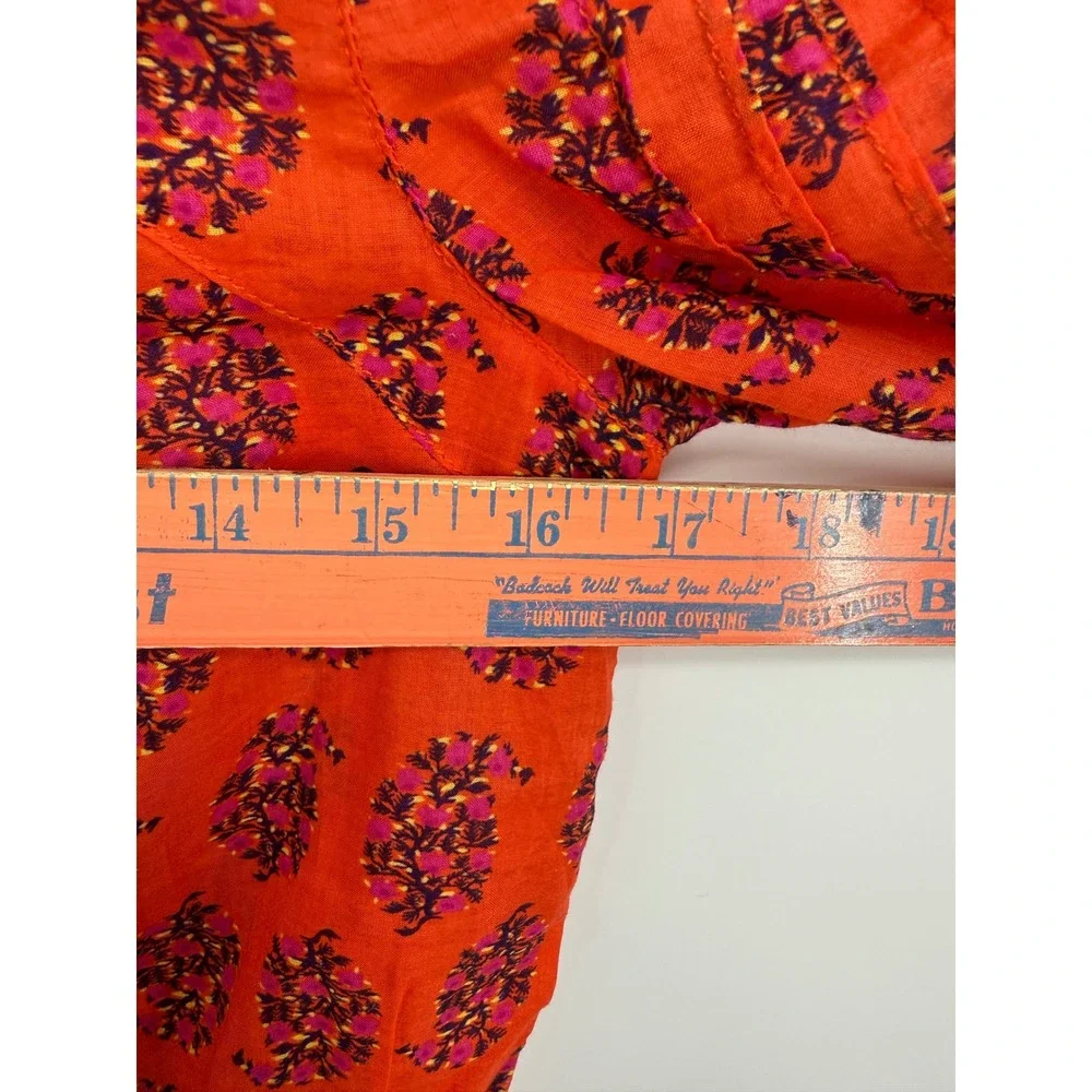 Tory Burch Blouse Women Size 0 Orange Floral Tassel Peplum Cotton Top